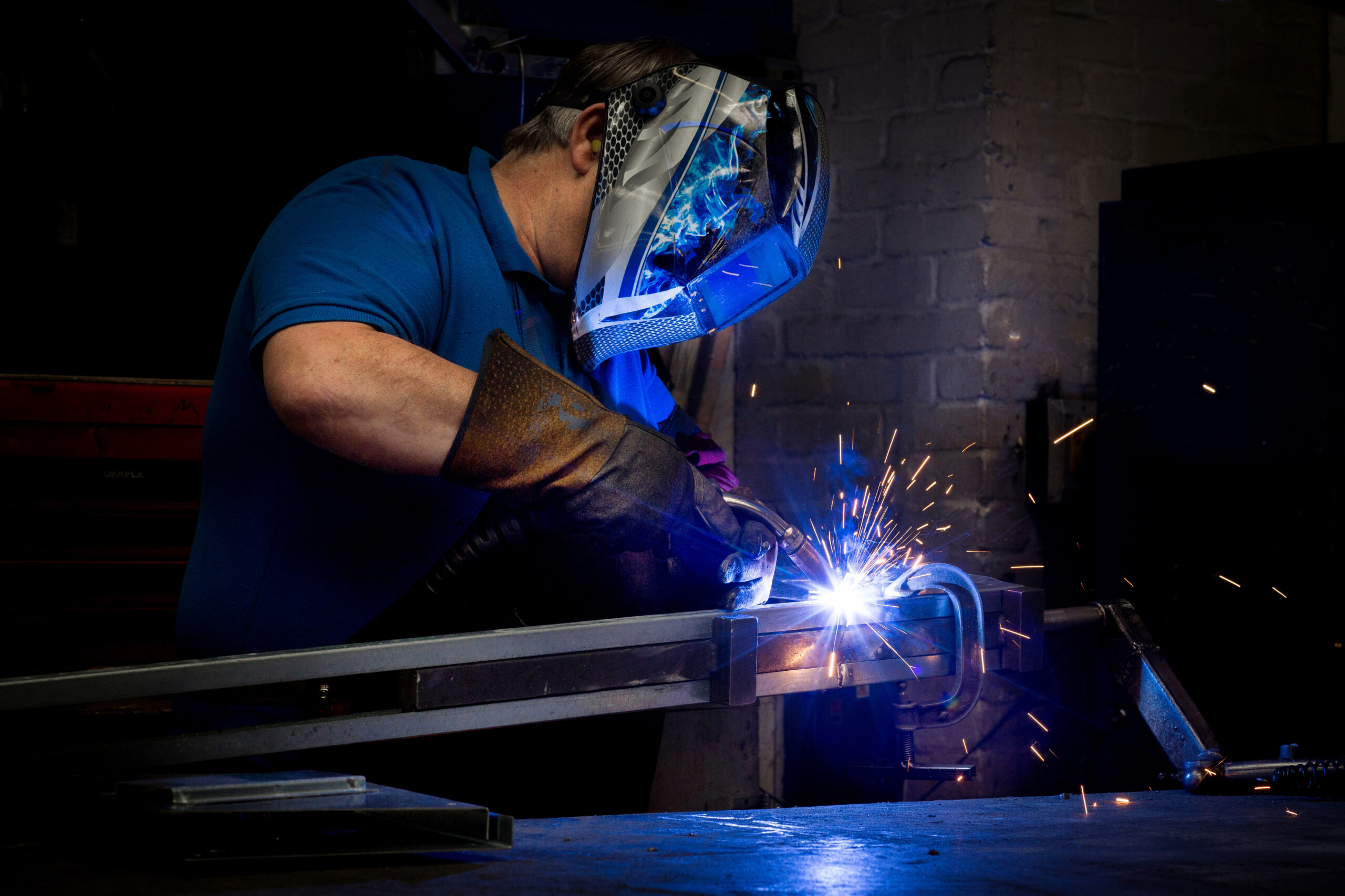 industrial photography of welder shot on location in cardiff south wales