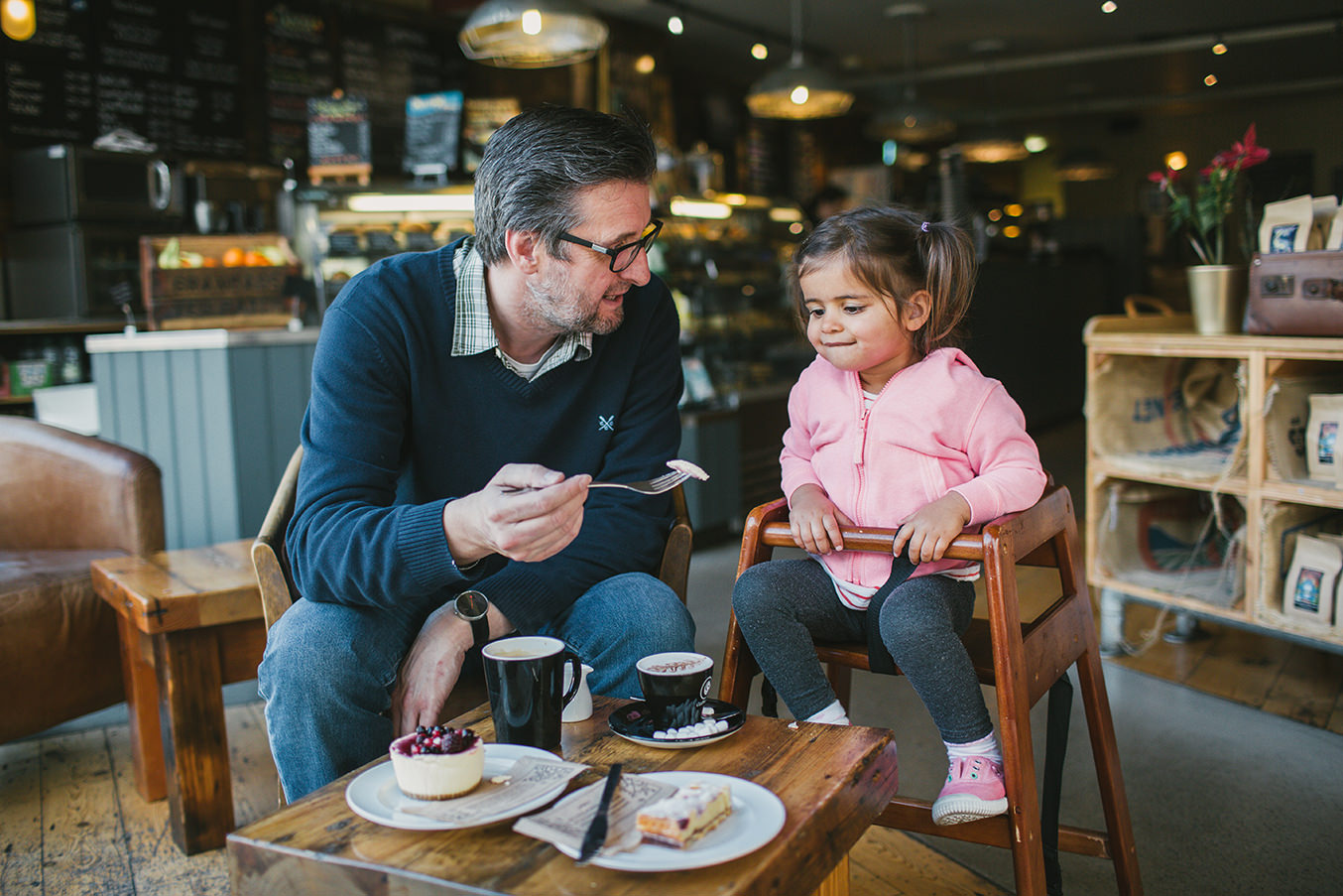 Family drinking coffee on commercial lifestyle photography photoshoot for Cardiff based coffee shop coffee 1