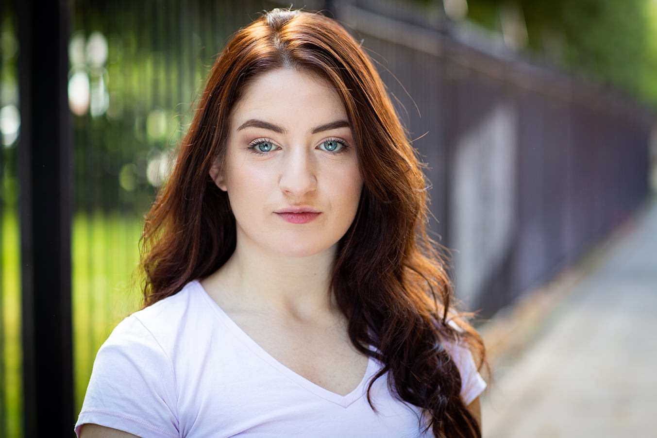 Commercial headshot photography of female actor on location in Cardiff Bay